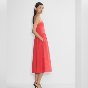 Babaton Aritzia Strapless Cherry Red Dress minimalist Sleek poplin cotton S